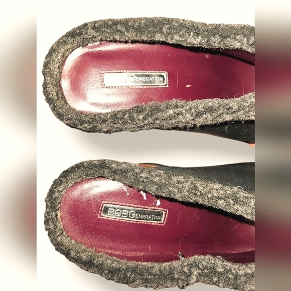 BCBGENERATION Leather, faux fur, wood block wedges size 10 - Picture 2 of 7
